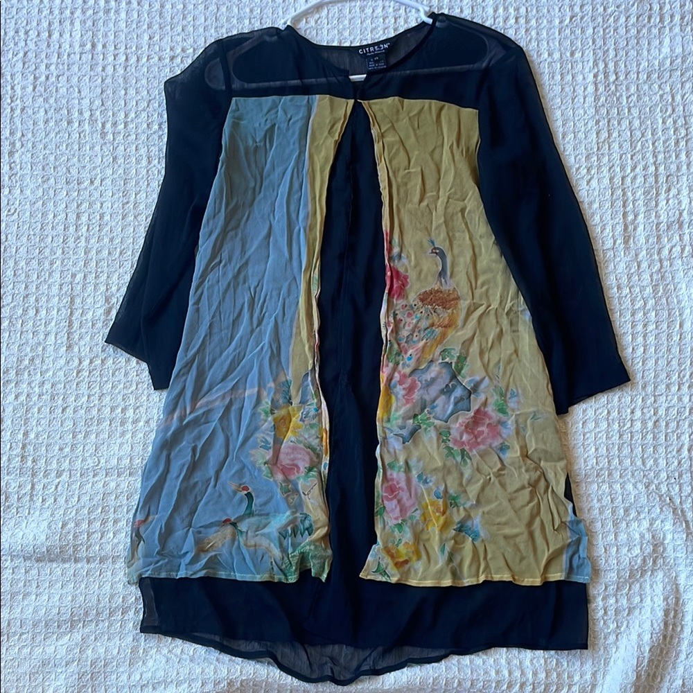 Colorful Citon Sheer Overlay 100% Silk Dress